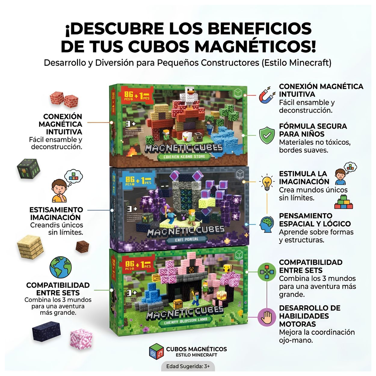 Bloques Magnéticos Minecraft 86 Piezas