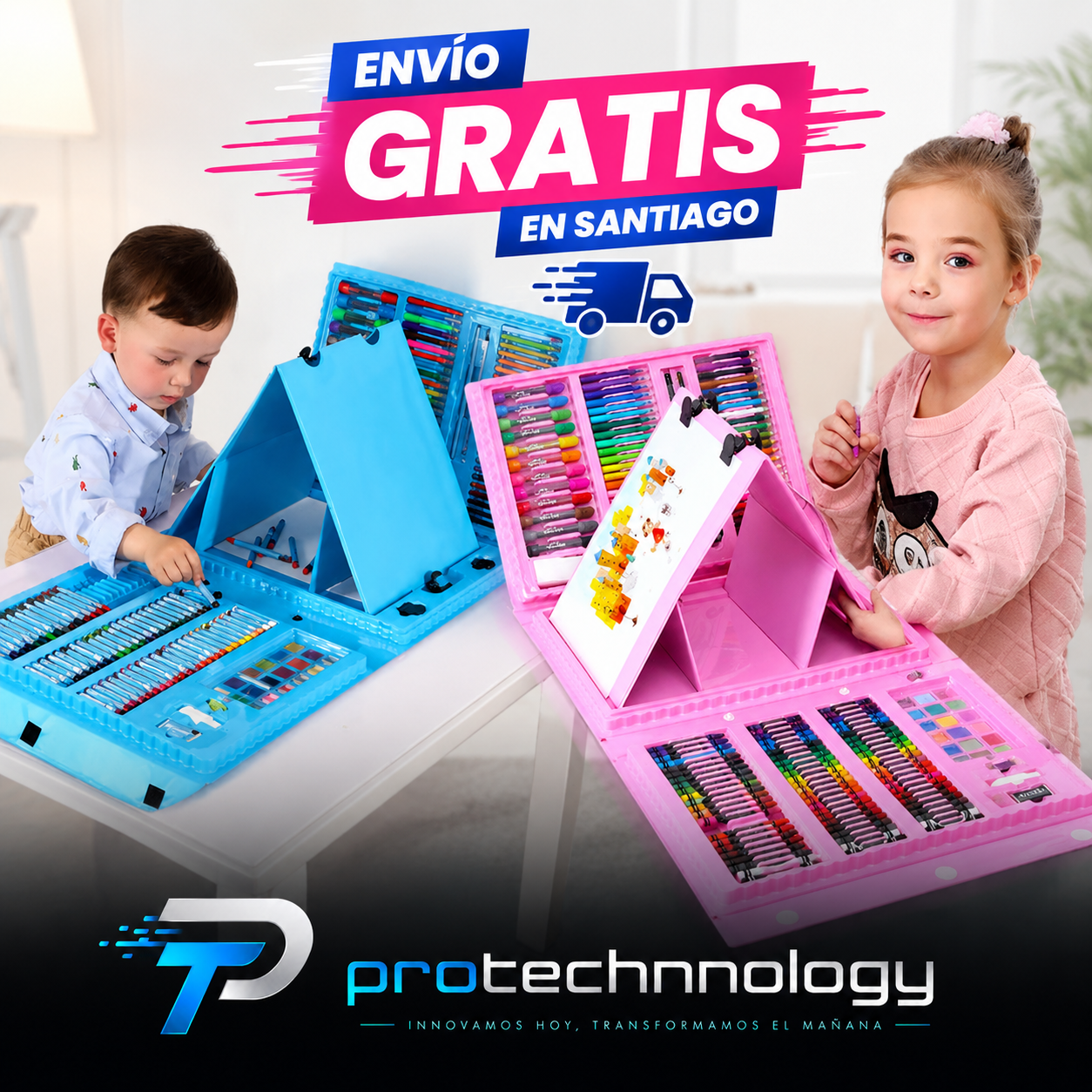 Set Arte Maleta 208 Piezas Azul y rosado